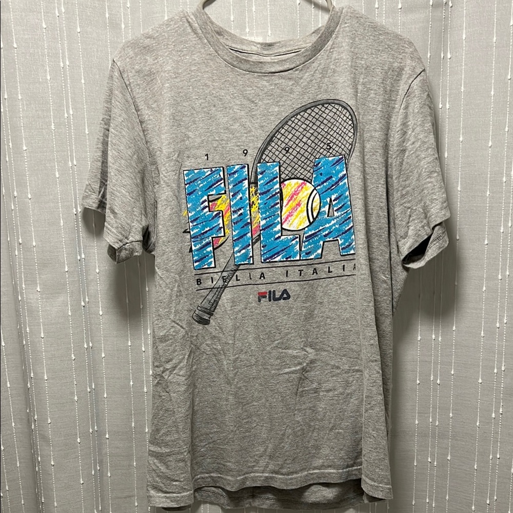 Vintage Fila Gray Graphic Tee with Tennis Design